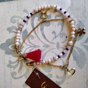 Beaded Double Charmy Boho Tassel Bracelet.